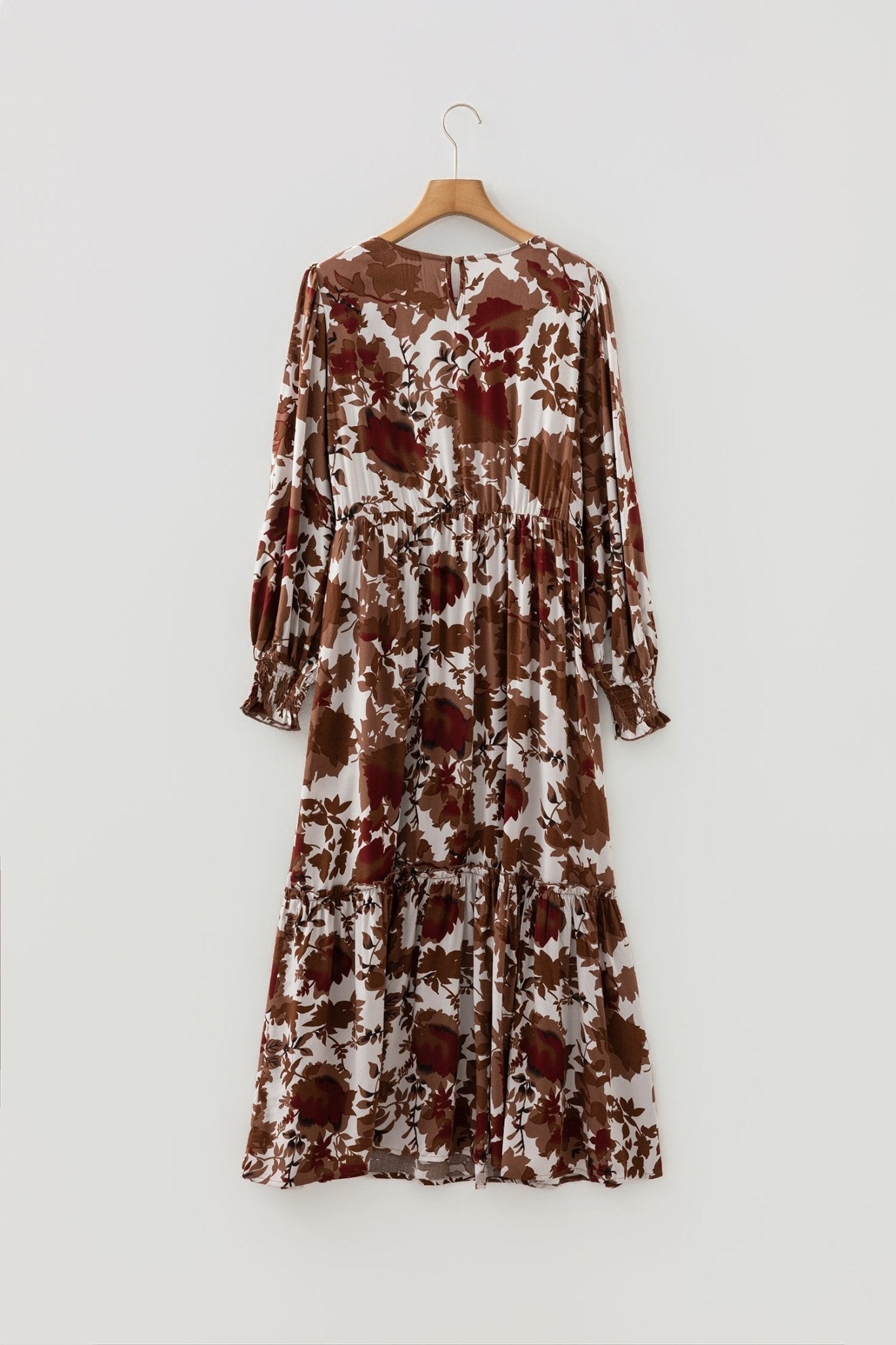 Floral Puff Sleeve Smocked Bodice Ruffle Long Dress - Rooted & Reckless Co.
