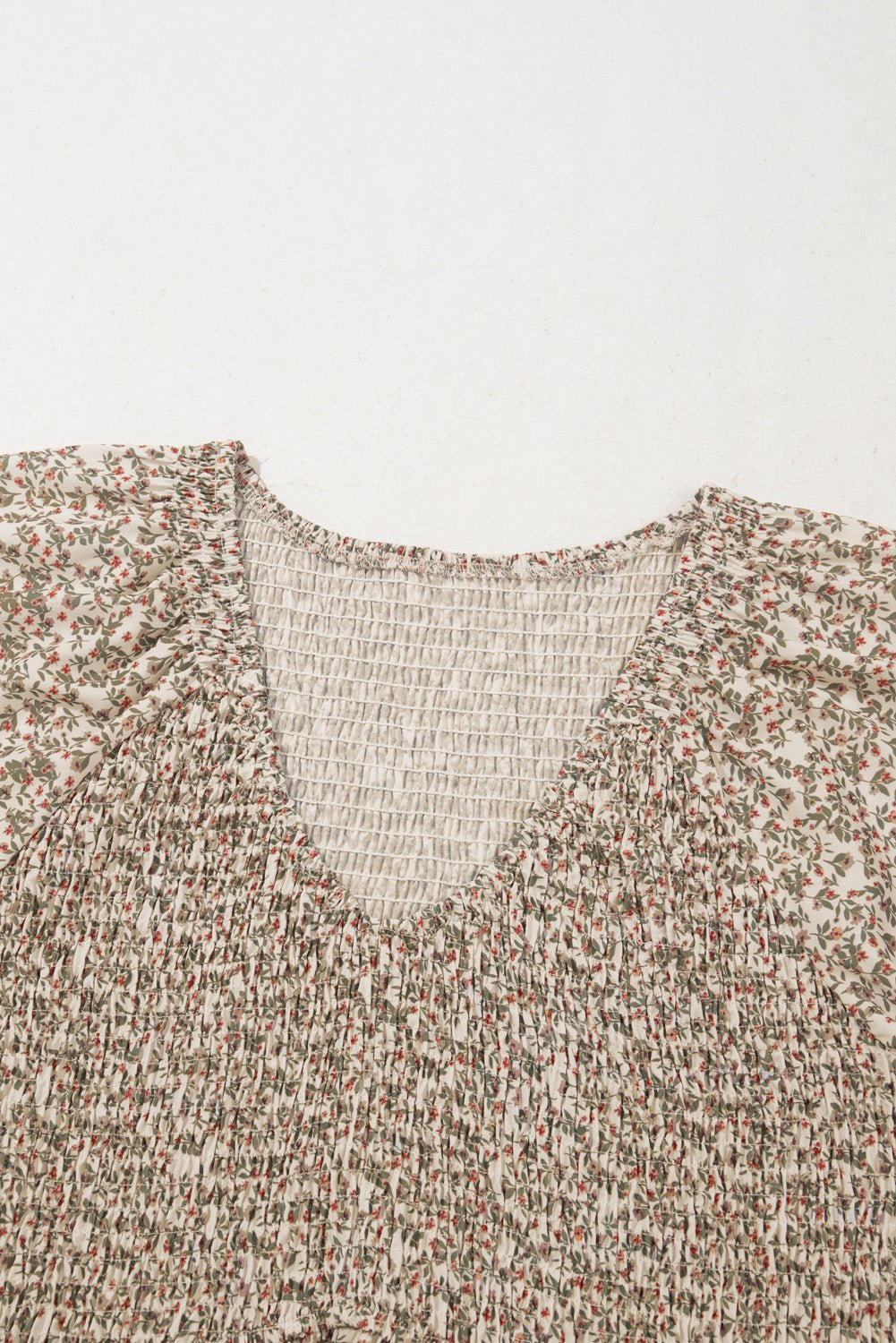 Floral Puff Sleeve Smocked V-Neck Top - Rooted & Reckless Co.