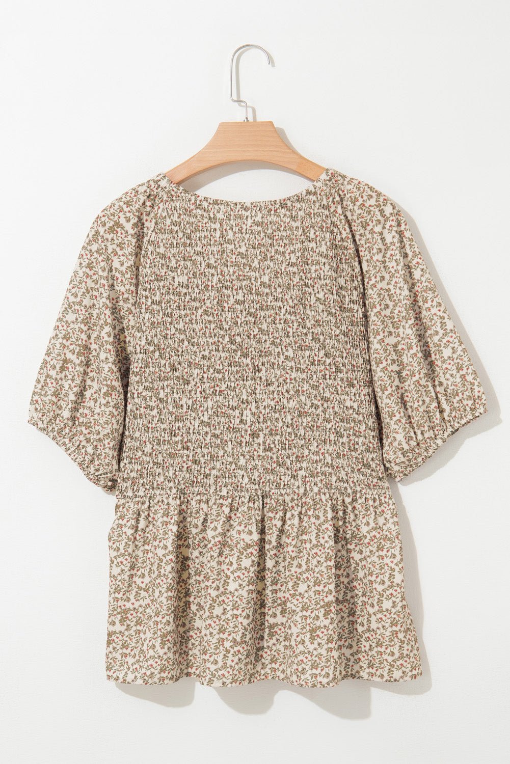 Floral Puff Sleeve Smocked V-Neck Top - Rooted & Reckless Co.