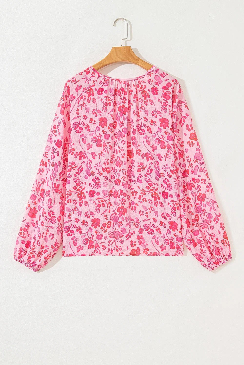 Floral Puff Sleeve Split Neck Lightweight Blouse - Rooted & Reckless Co.