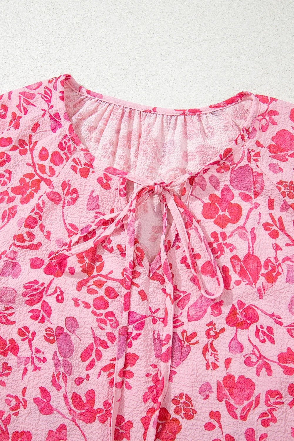 Floral Puff Sleeve Split Neck Lightweight Blouse - Rooted & Reckless Co.