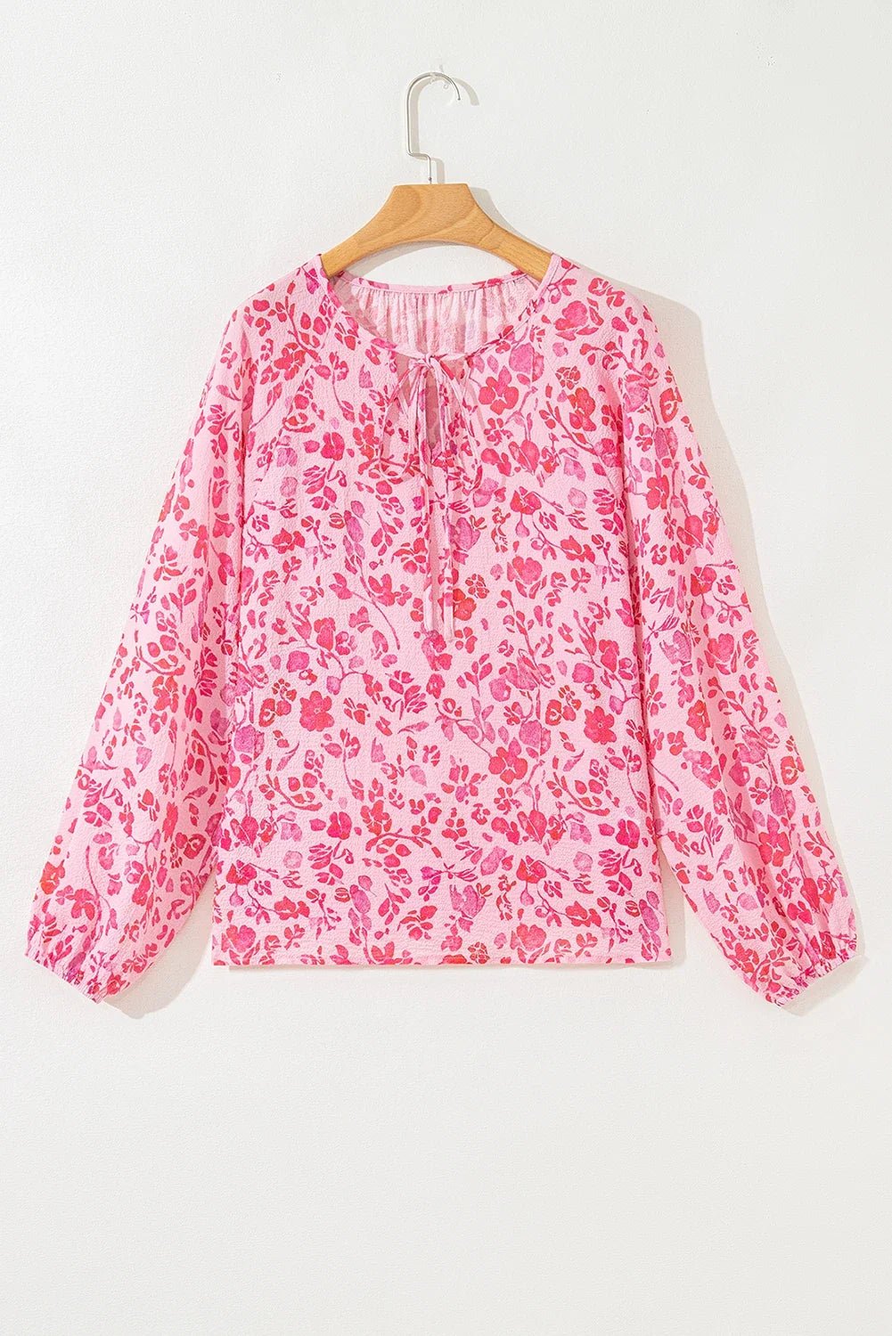 Floral Puff Sleeve Split Neck Lightweight Blouse - Rooted & Reckless Co.