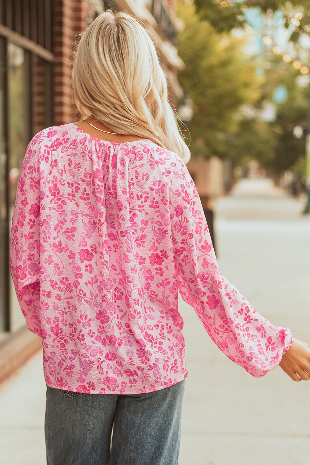 Floral Puff Sleeve Split Neck Lightweight Blouse - Rooted & Reckless Co.