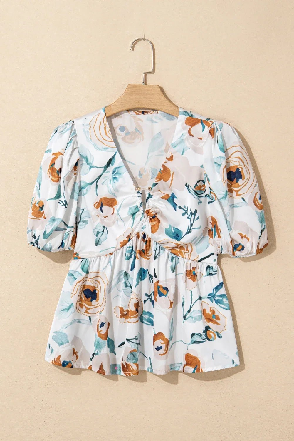 Floral Puff Sleeve V-Neck Babydoll Blouse - Rooted & Reckless Co.