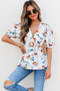 Floral Puff Sleeve V-Neck Babydoll Blouse - Rooted & Reckless Co.