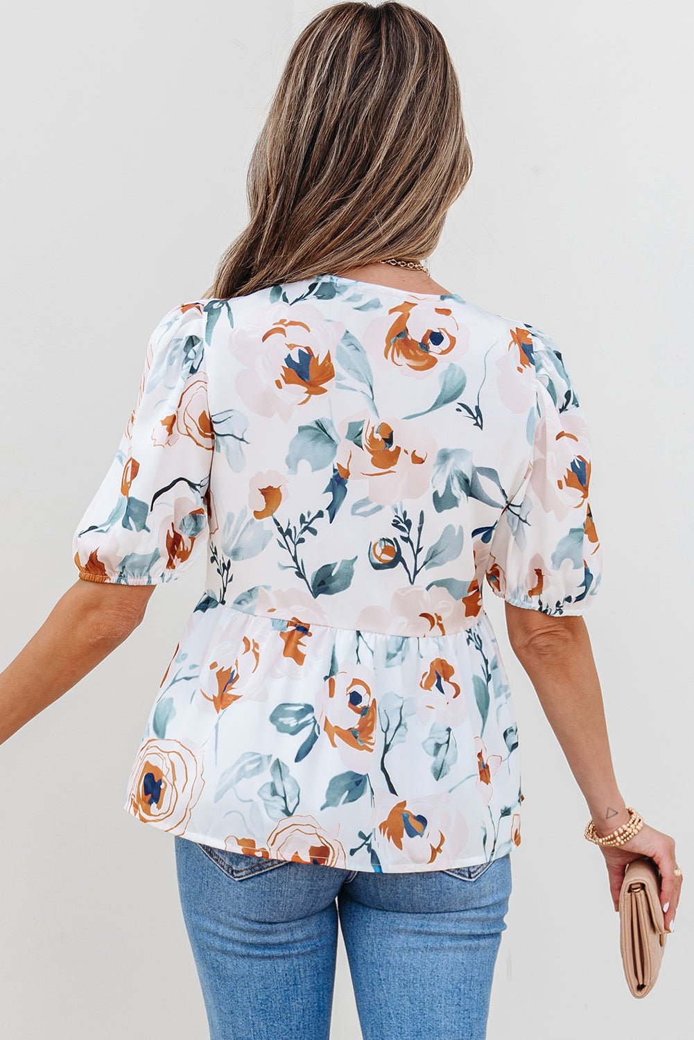 Floral Puff Sleeve V-Neck Babydoll Blouse - Rooted & Reckless Co.