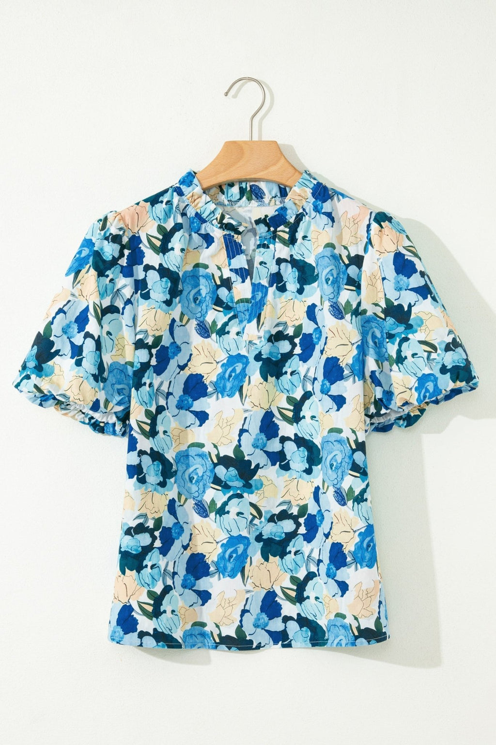 Floral Puff Sleeve V-Neck Short Blouse - Rooted & Reckless Co.