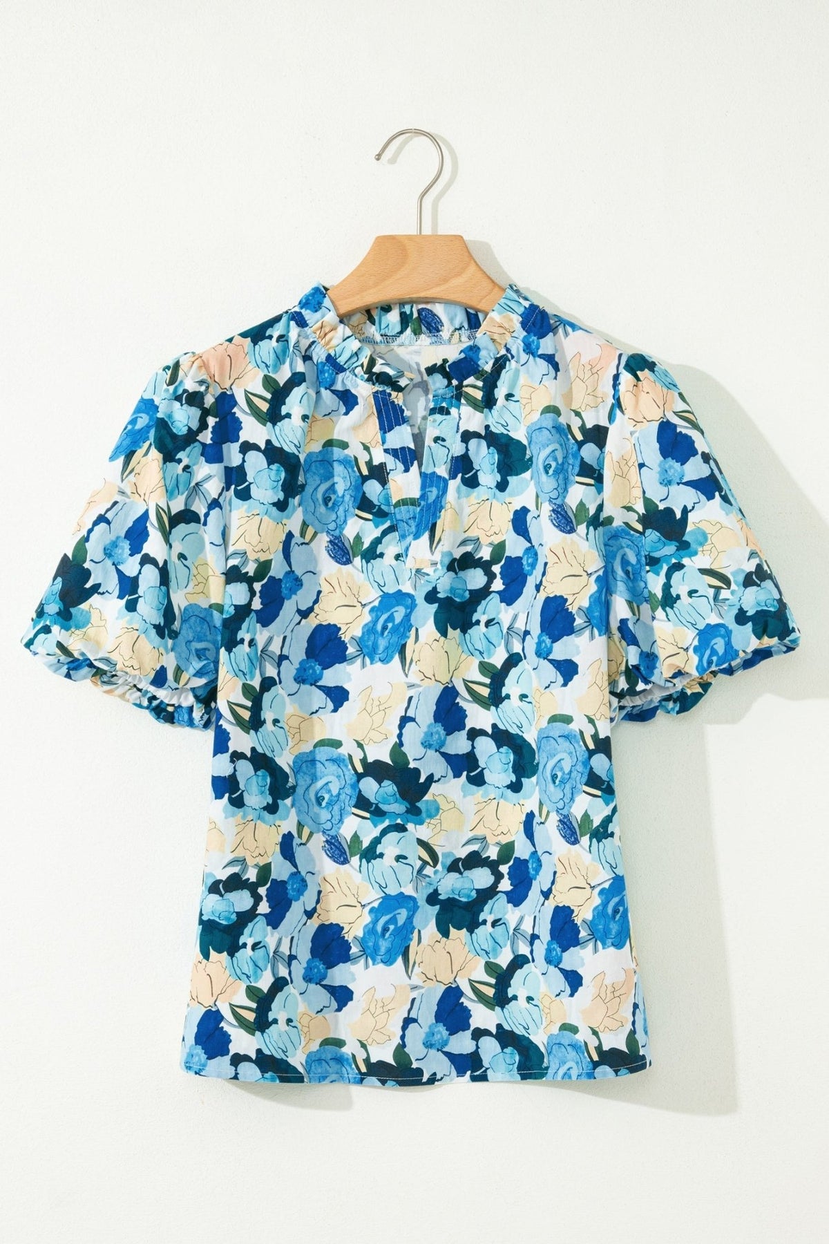 Floral Puff Sleeve V-Neck Short Blouse - Rooted & Reckless Co.
