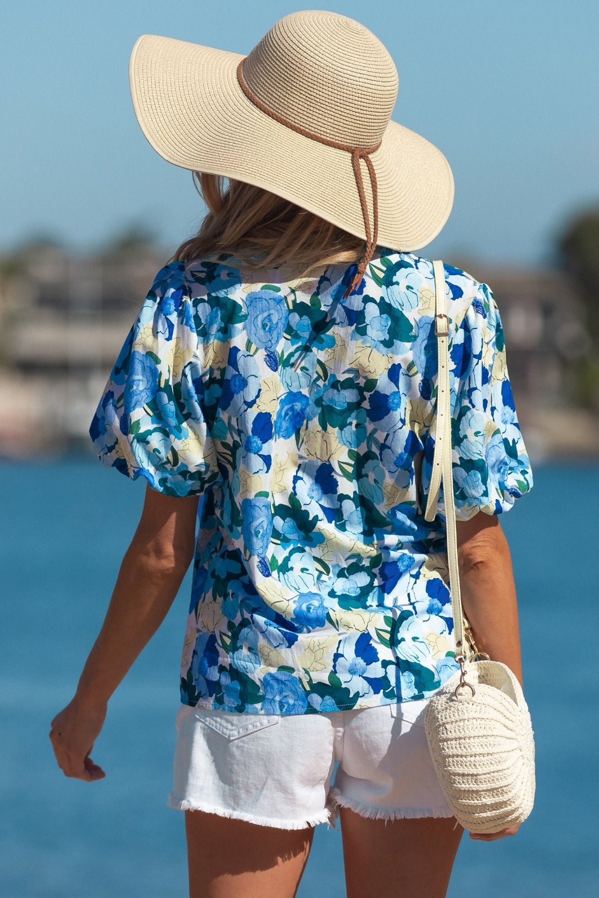 Floral Puff Sleeve V-Neck Short Blouse - Rooted & Reckless Co.