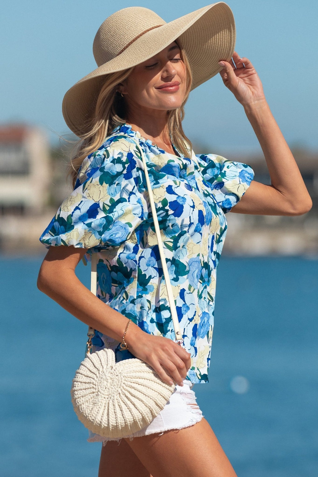 Floral Puff Sleeve V-Neck Short Blouse - Rooted & Reckless Co.