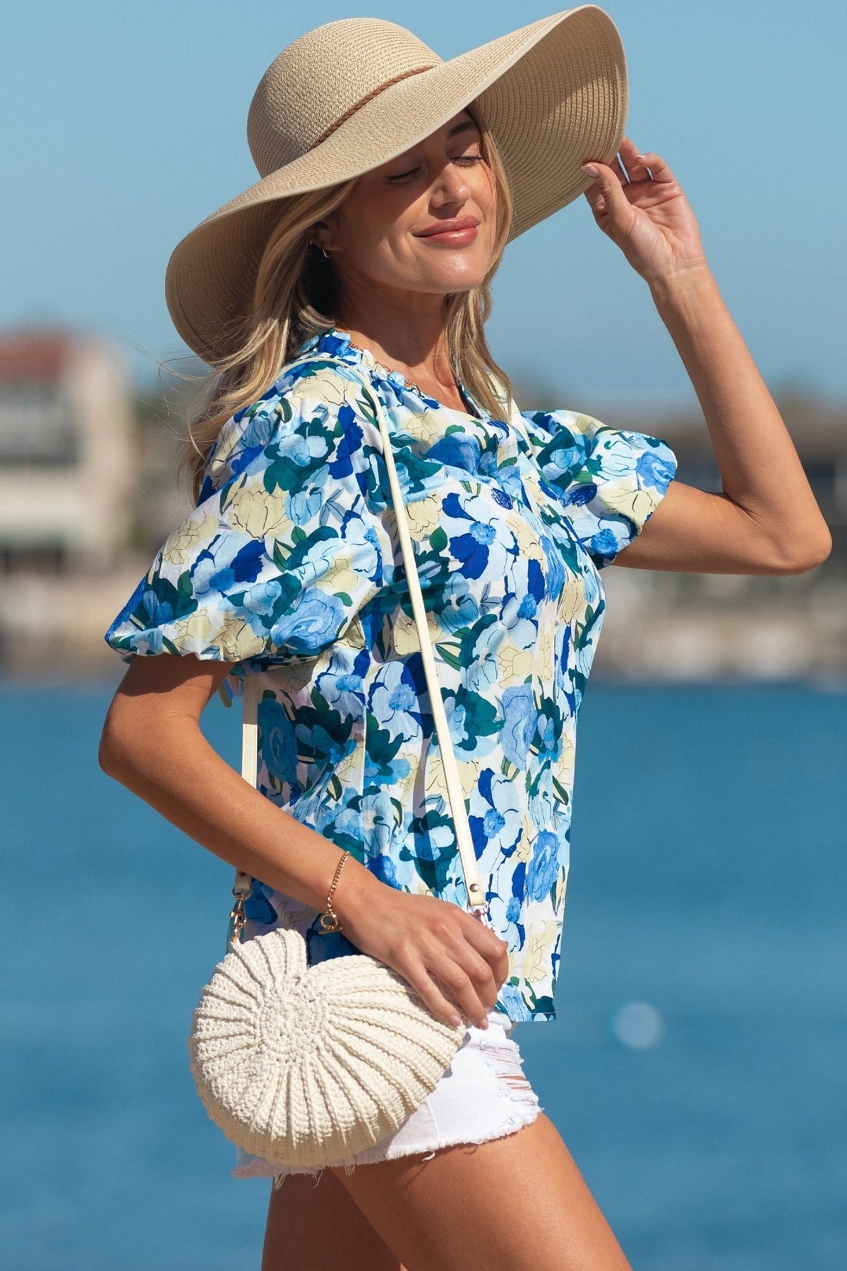 Floral Puff Sleeve V-Neck Short Blouse - Rooted & Reckless Co.