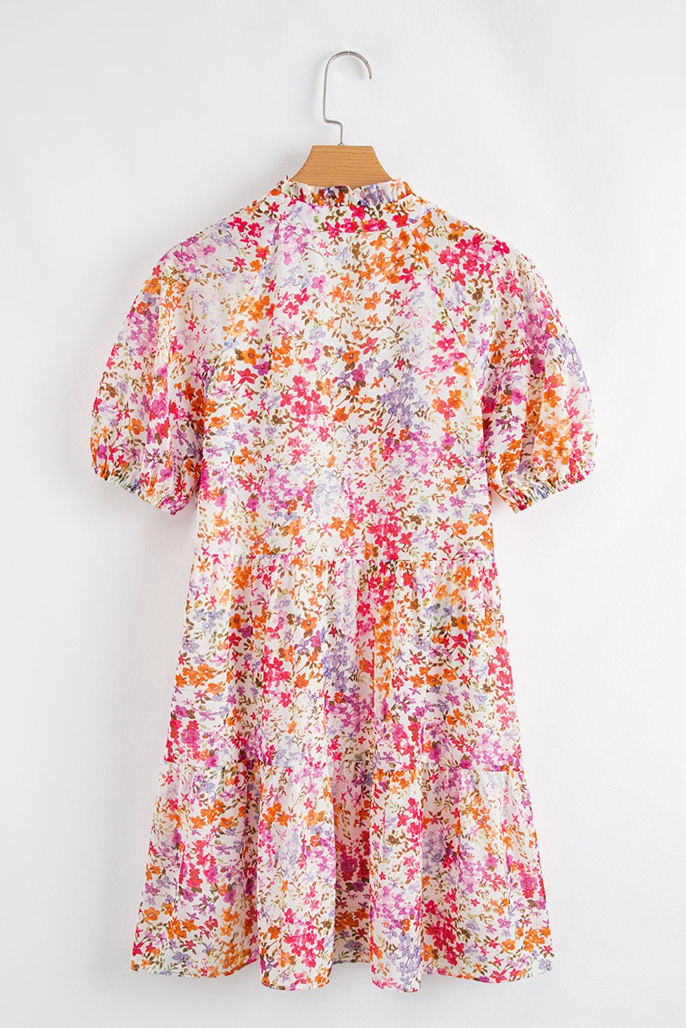 Floral Puff Sleeve V-Neck Tiered Mini Dress - Rooted & Reckless Co.