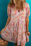 Floral Puff Sleeve V-Neck Tiered Mini Dress - Rooted & Reckless Co.
