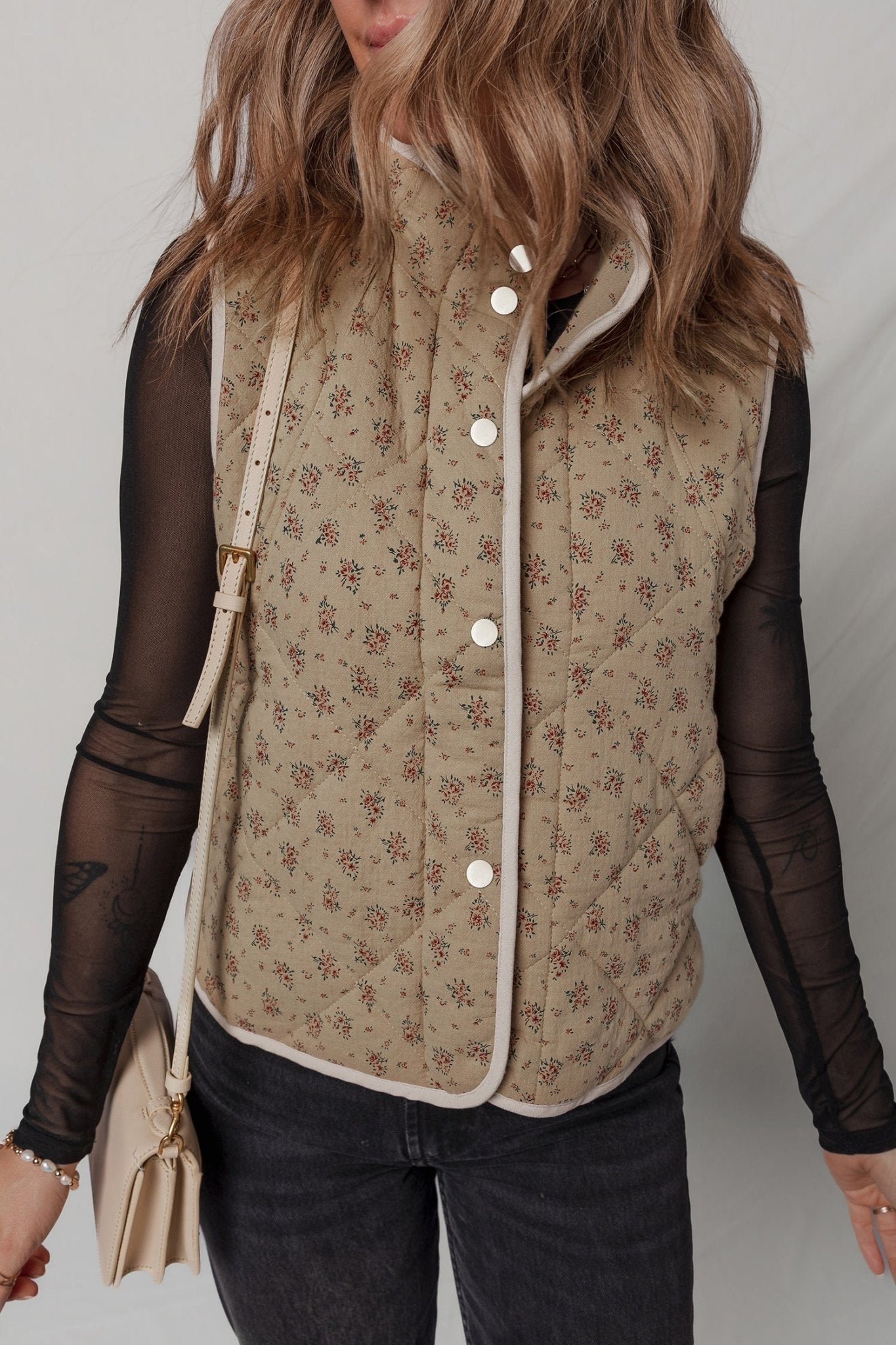 Floral Quilted Button Front Vest - Rooted & Reckless Co.