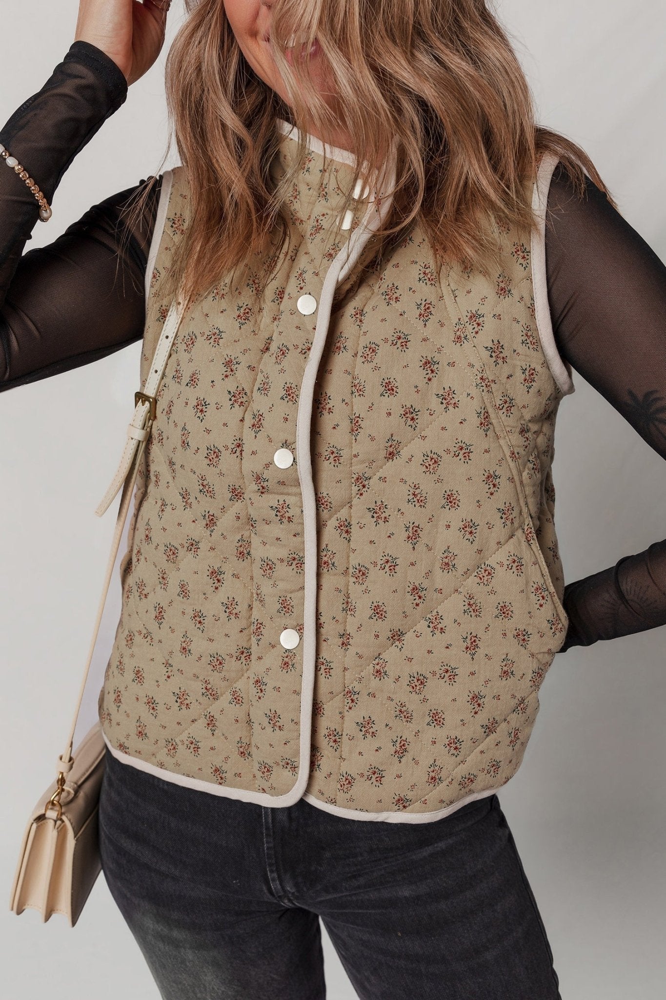 Floral Quilted Button Front Vest - Rooted & Reckless Co.