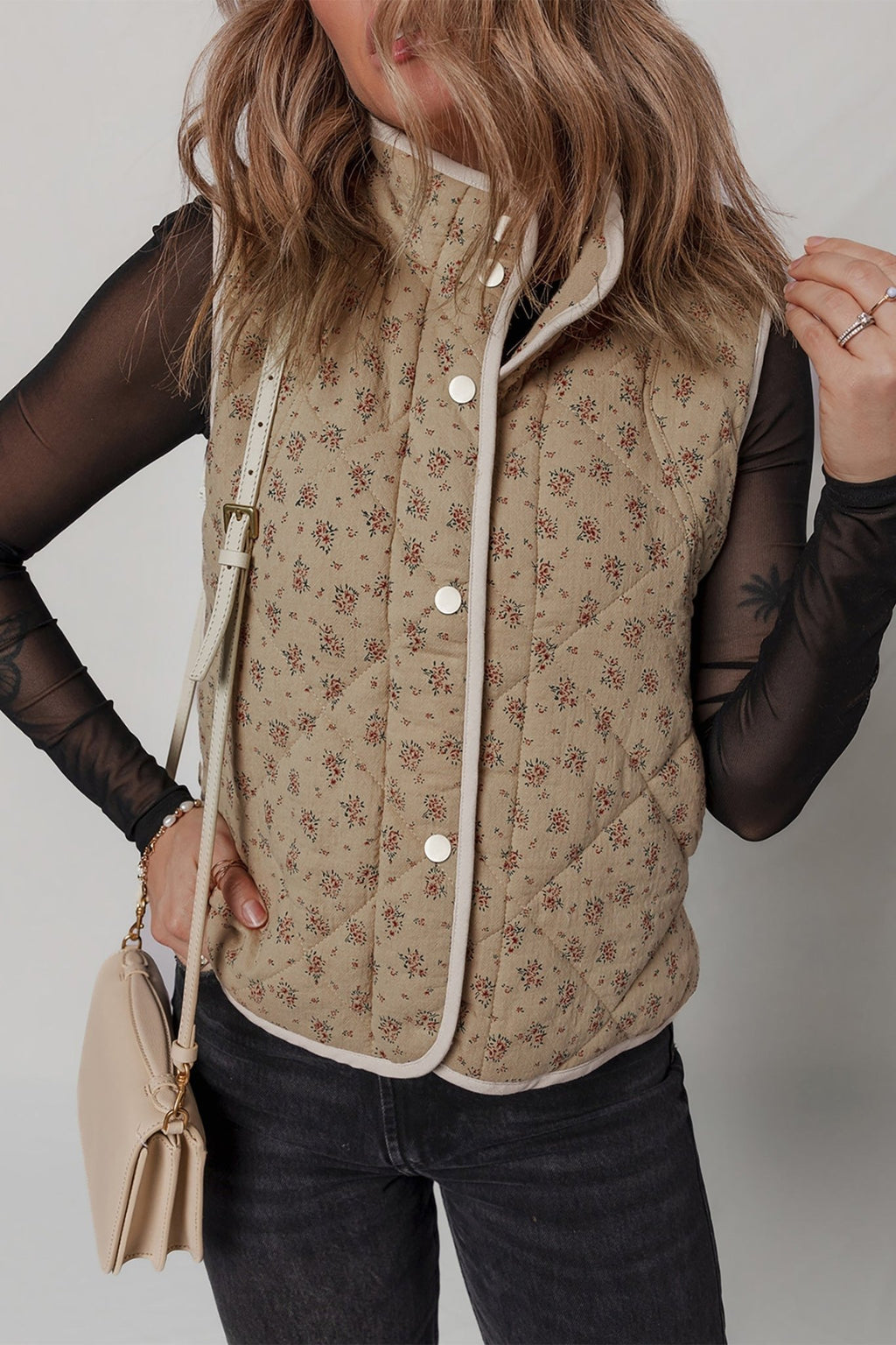 Floral Quilted Button Front Vest - Rooted & Reckless Co.