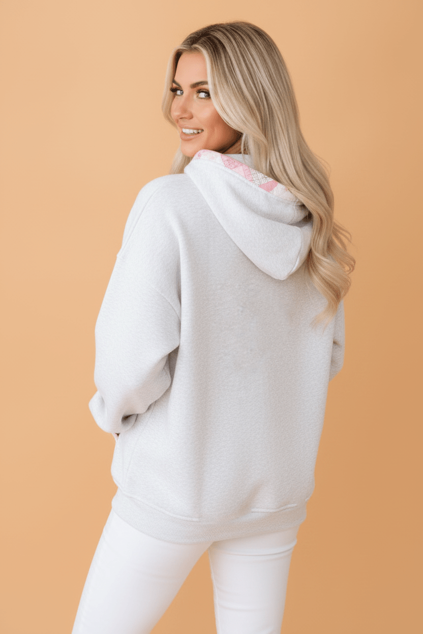Floral Quilted Contrast Trim Oversized Hoodie - Rooted & Reckless Co.