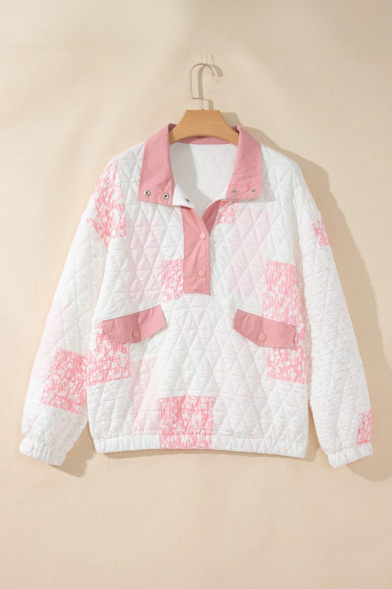 Floral Quilted Half Button Pocket Pullover Sweatshirt - Rooted & Reckless Co.