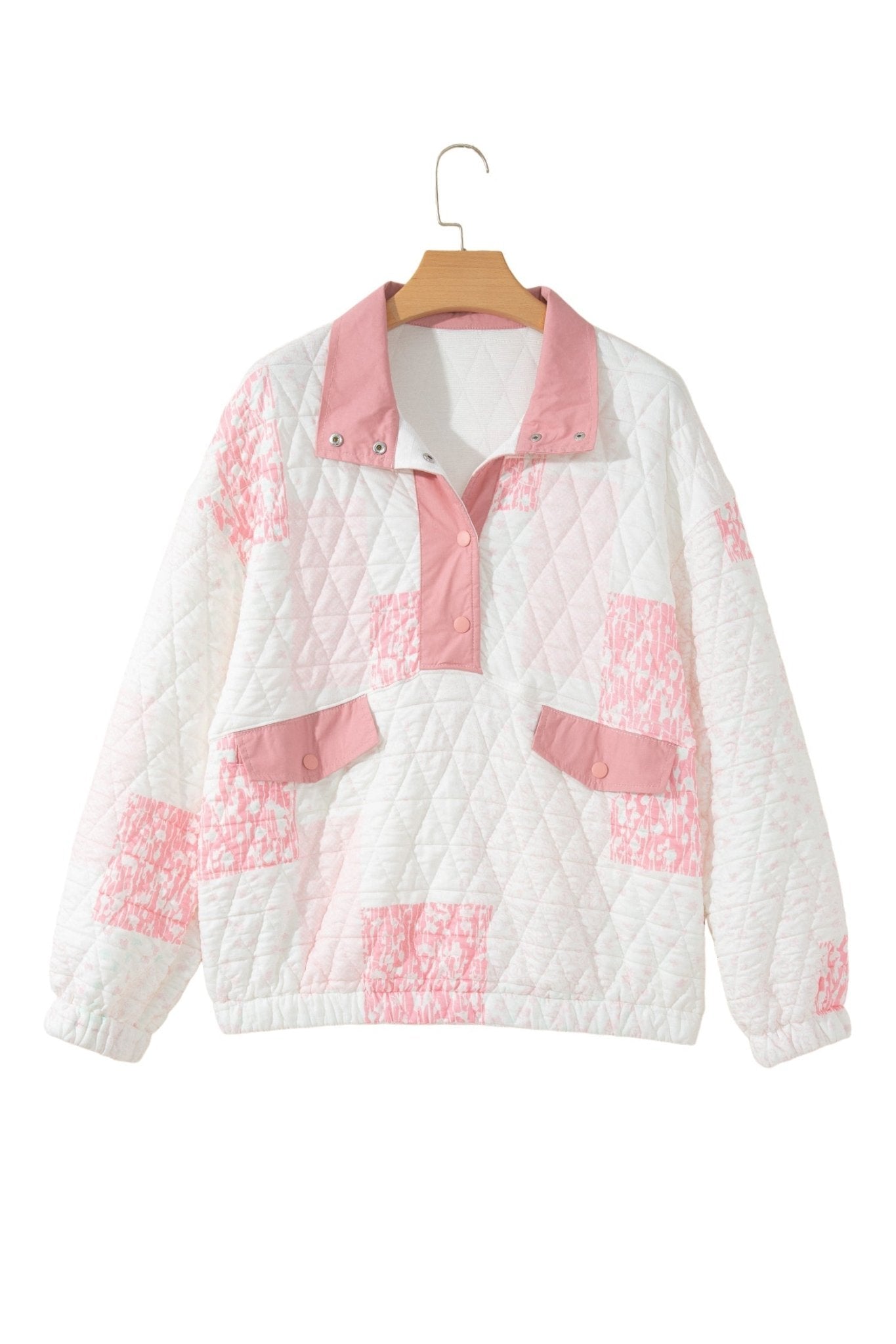 Floral Quilted Half Button Pocket Pullover Sweatshirt - Rooted & Reckless Co.