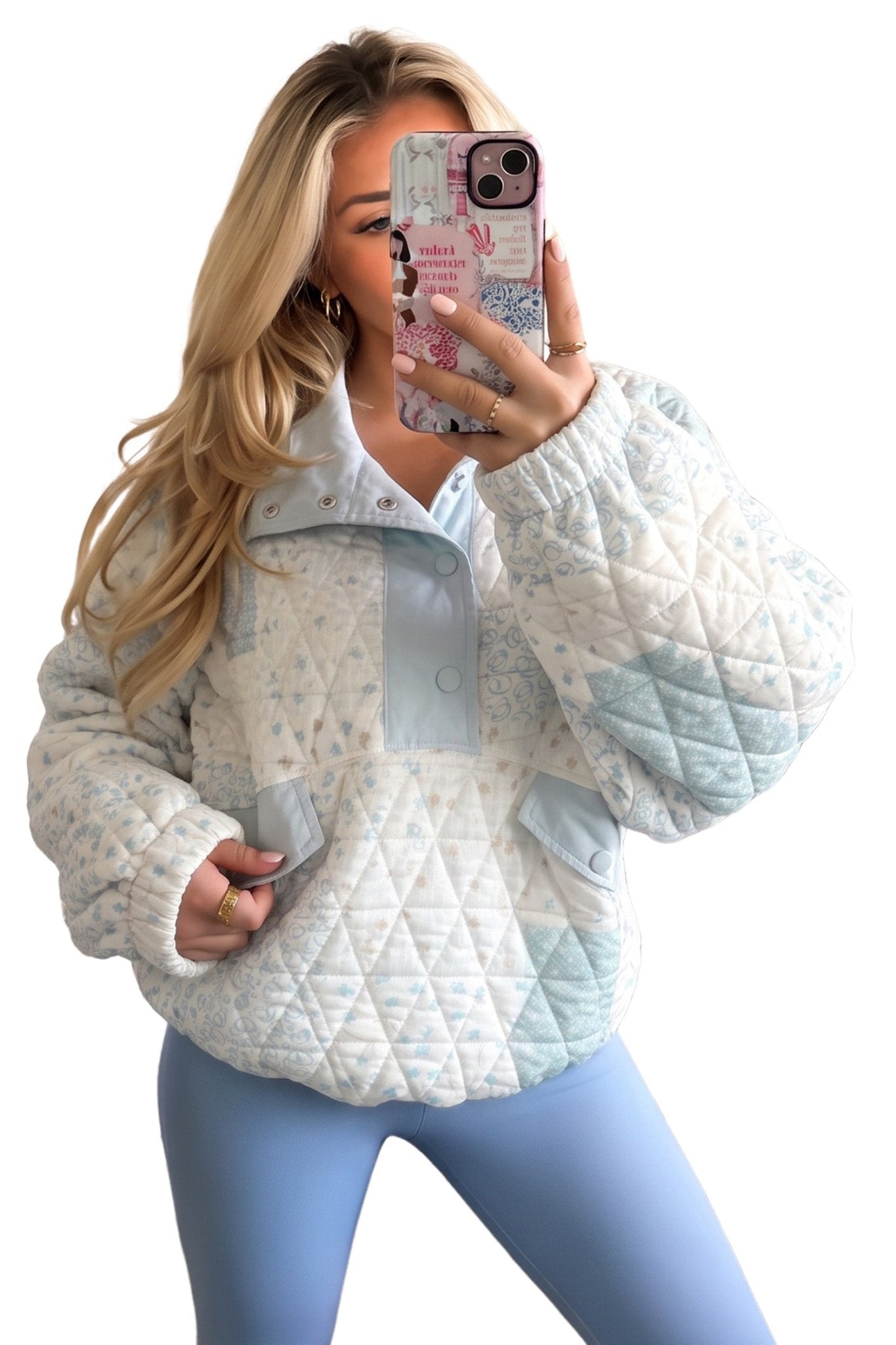 Floral Quilted Half Button Pocket Pullover Sweatshirt - Rooted & Reckless Co.