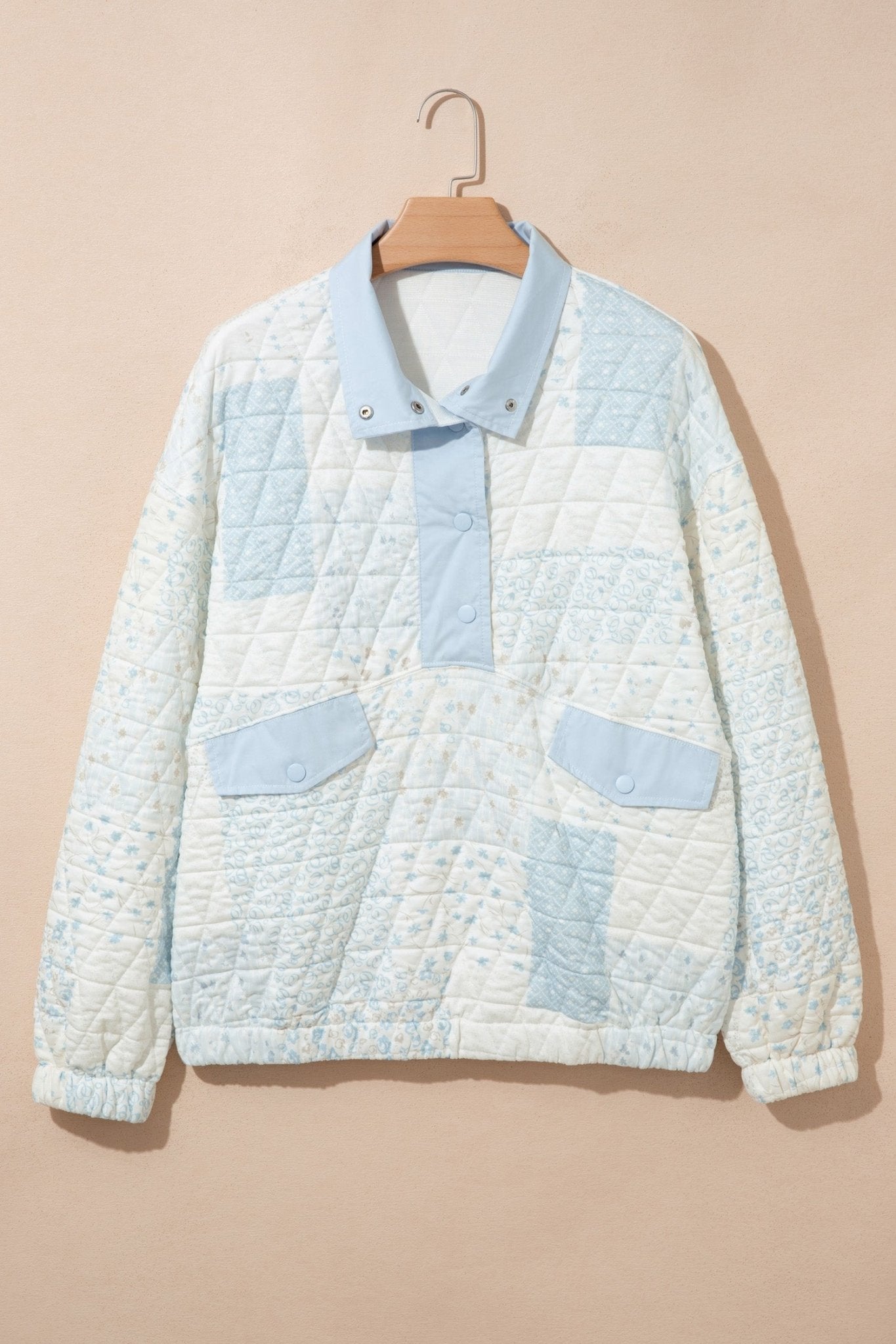Floral Quilted Half Button Pocket Pullover Sweatshirt - Rooted & Reckless Co.