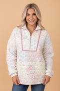 Floral Quilted Metal Zipper Collar Long Sleeve Sweatshirt - Rooted & Reckless Co.