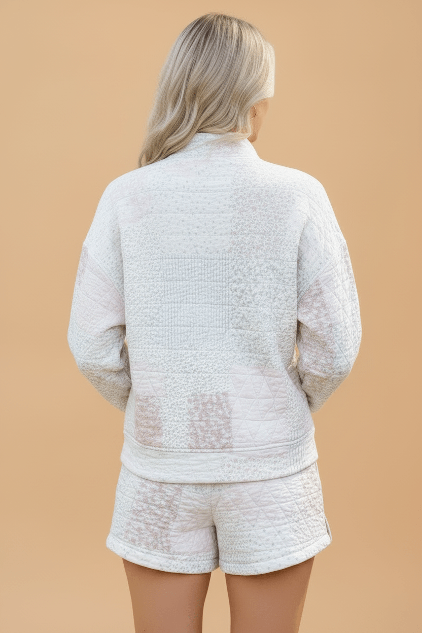 Floral Quilted Mock Neck Long Sleeve Top & Shorts Set - Rooted & Reckless Co.