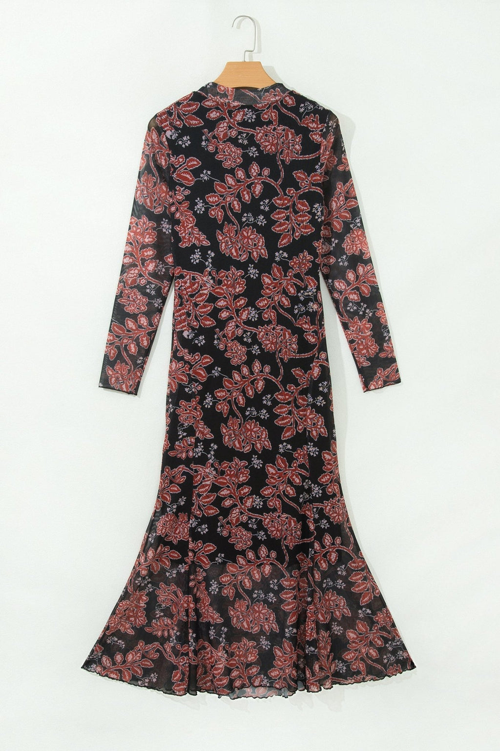 Floral Retro Long Sleeve Mesh Maxi Dress - Rooted & Reckless Co.