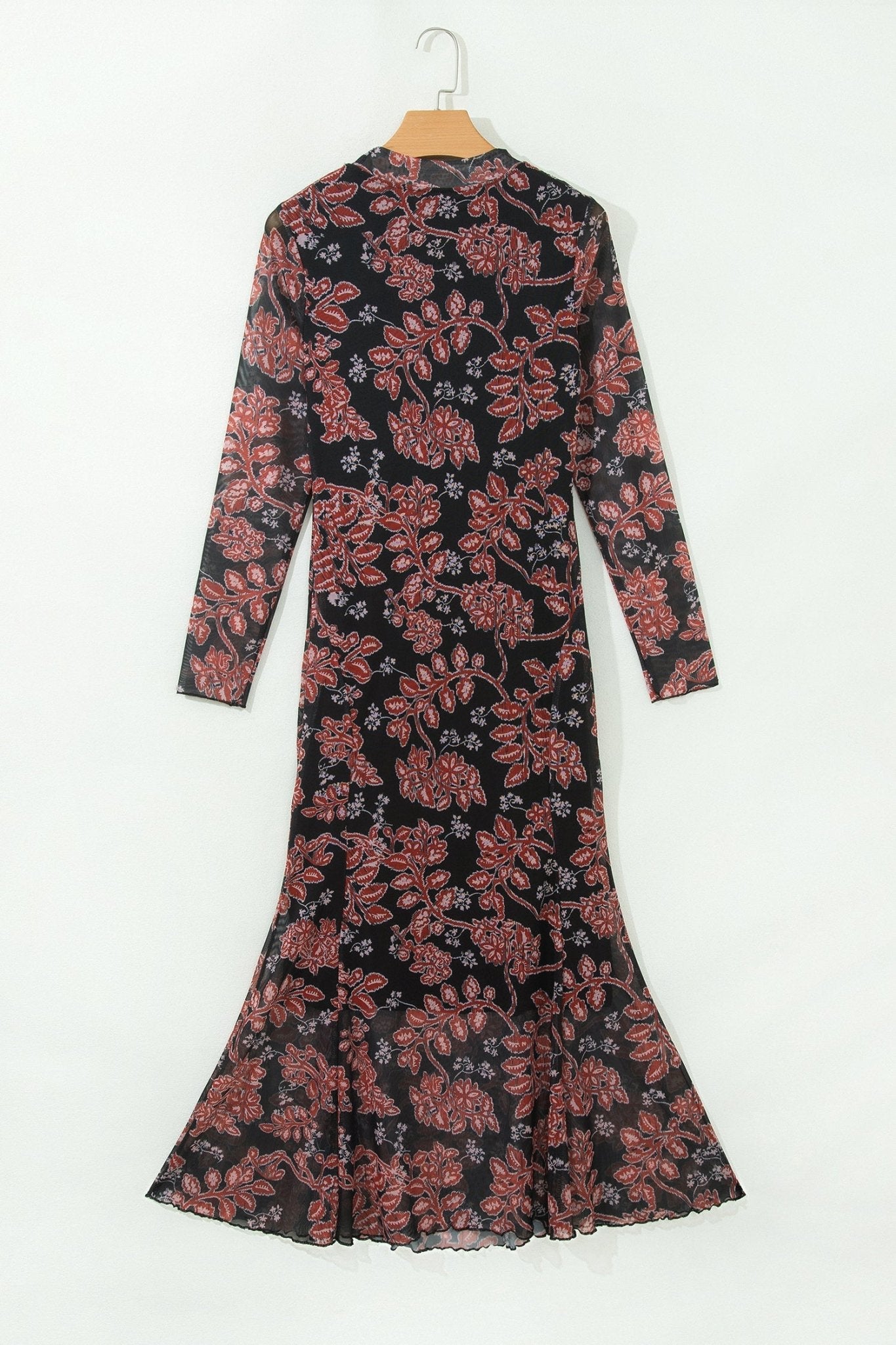 Floral Retro Long Sleeve Mesh Maxi Dress - Rooted & Reckless Co.