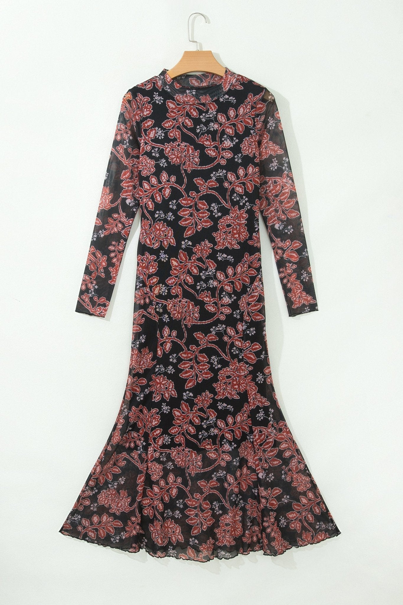 Floral Retro Long Sleeve Mesh Maxi Dress - Rooted & Reckless Co.