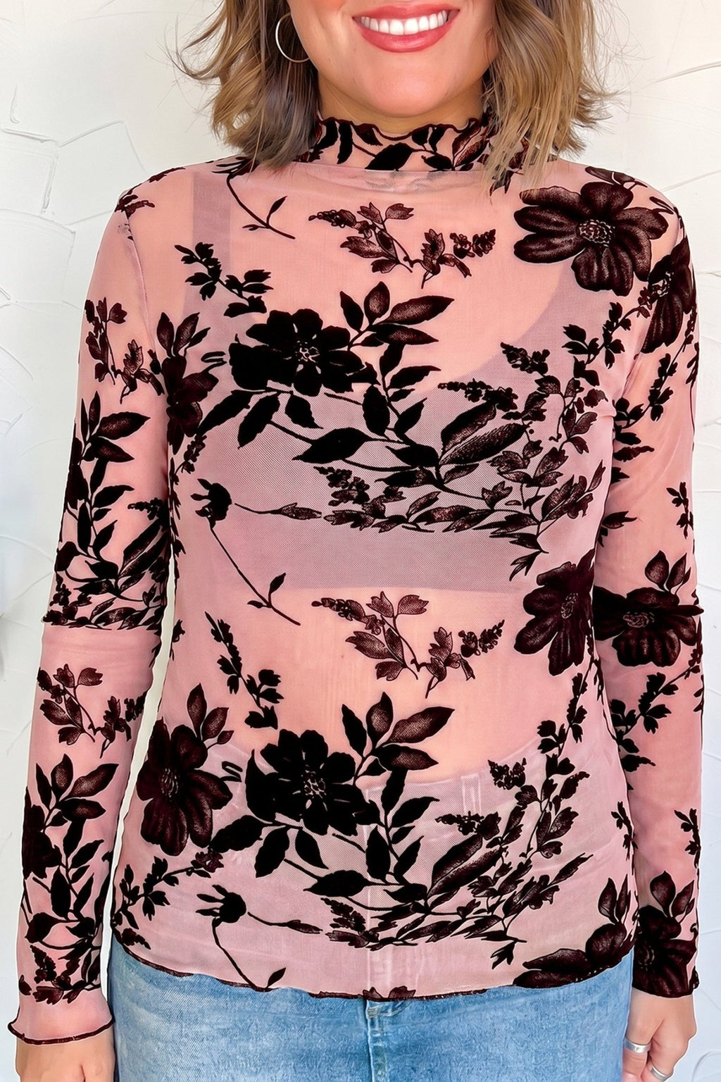 Floral Retro Mesh Long Sleeve Blouse - Rooted & Reckless Co.