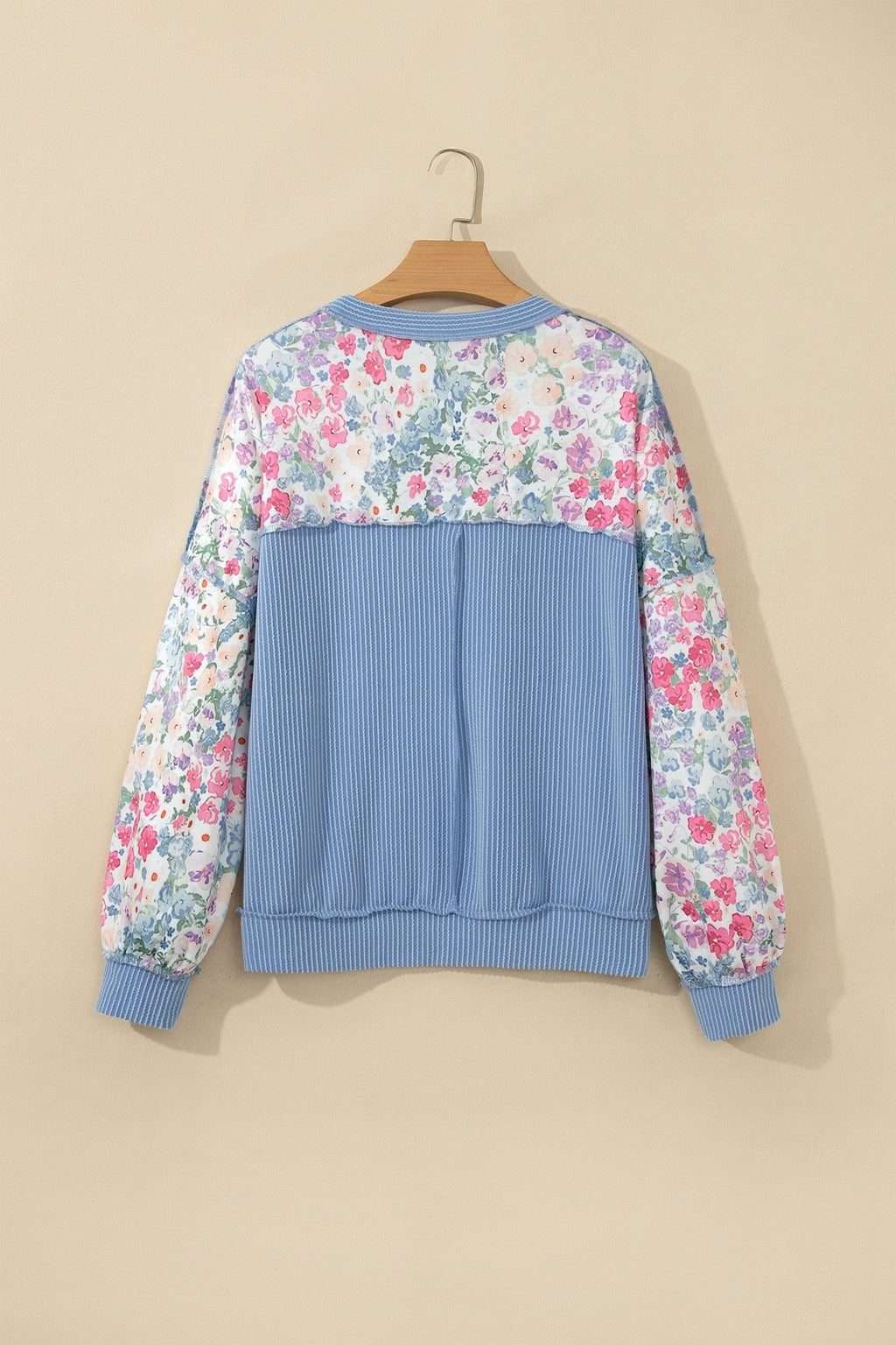 Floral Reverse Seam Drop Shoulder Long Sleeve Top - Rooted & Reckless Co.
