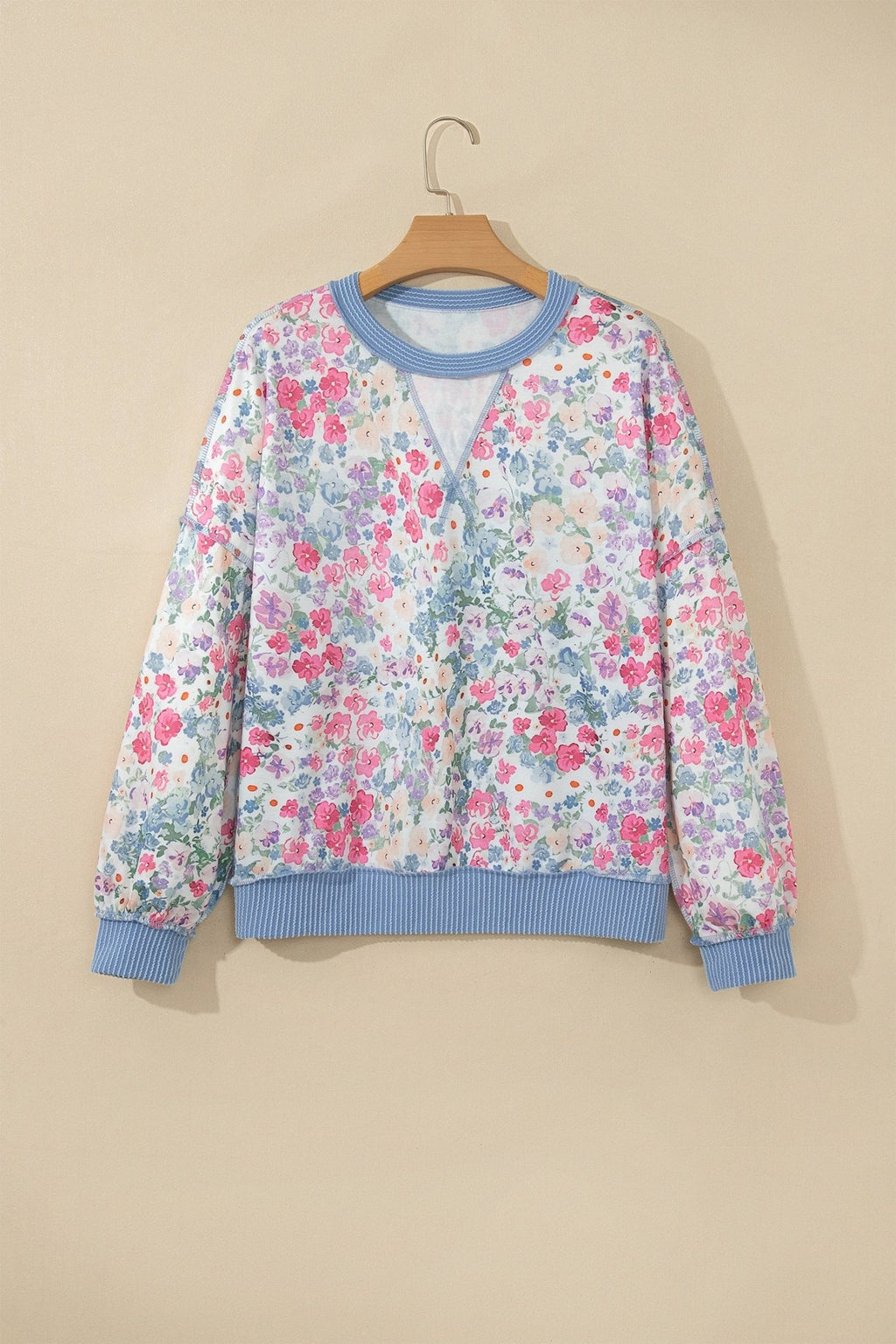 Floral Reverse Seam Drop Shoulder Long Sleeve Top - Rooted & Reckless Co.