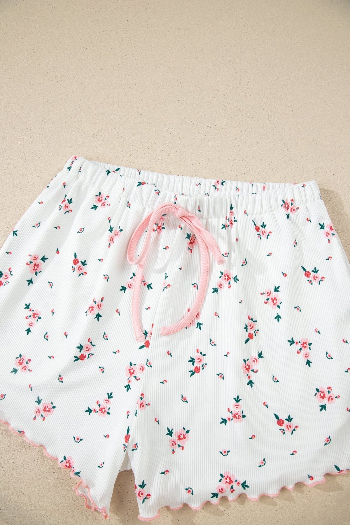 Floral Ribbed Crop Top & Shorts Lounge Set - Rooted & Reckless Co.