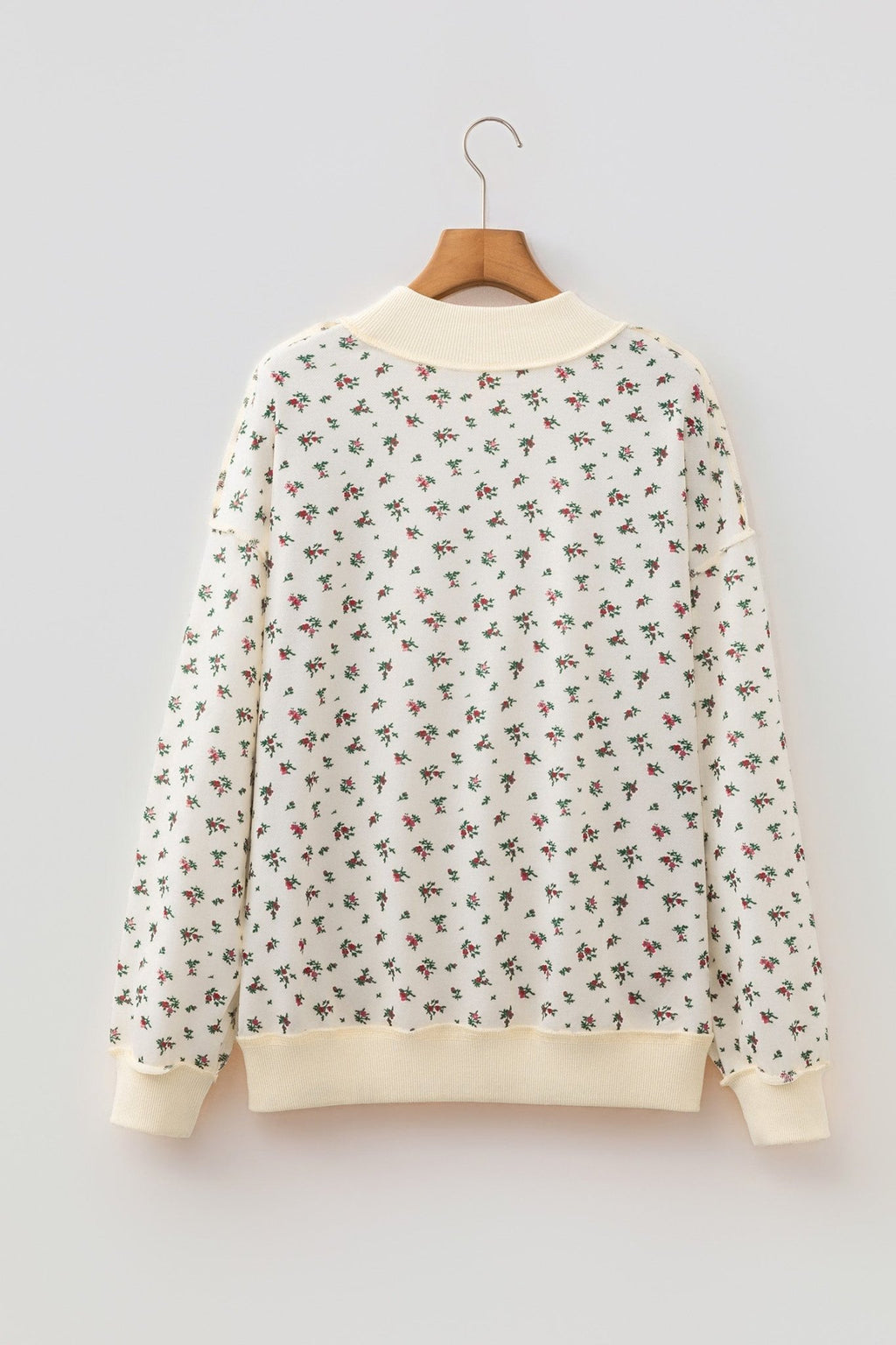 Floral Ribbed High Neck Exposed Hem Baggy Sweatshirt - Rooted & Reckless Co.