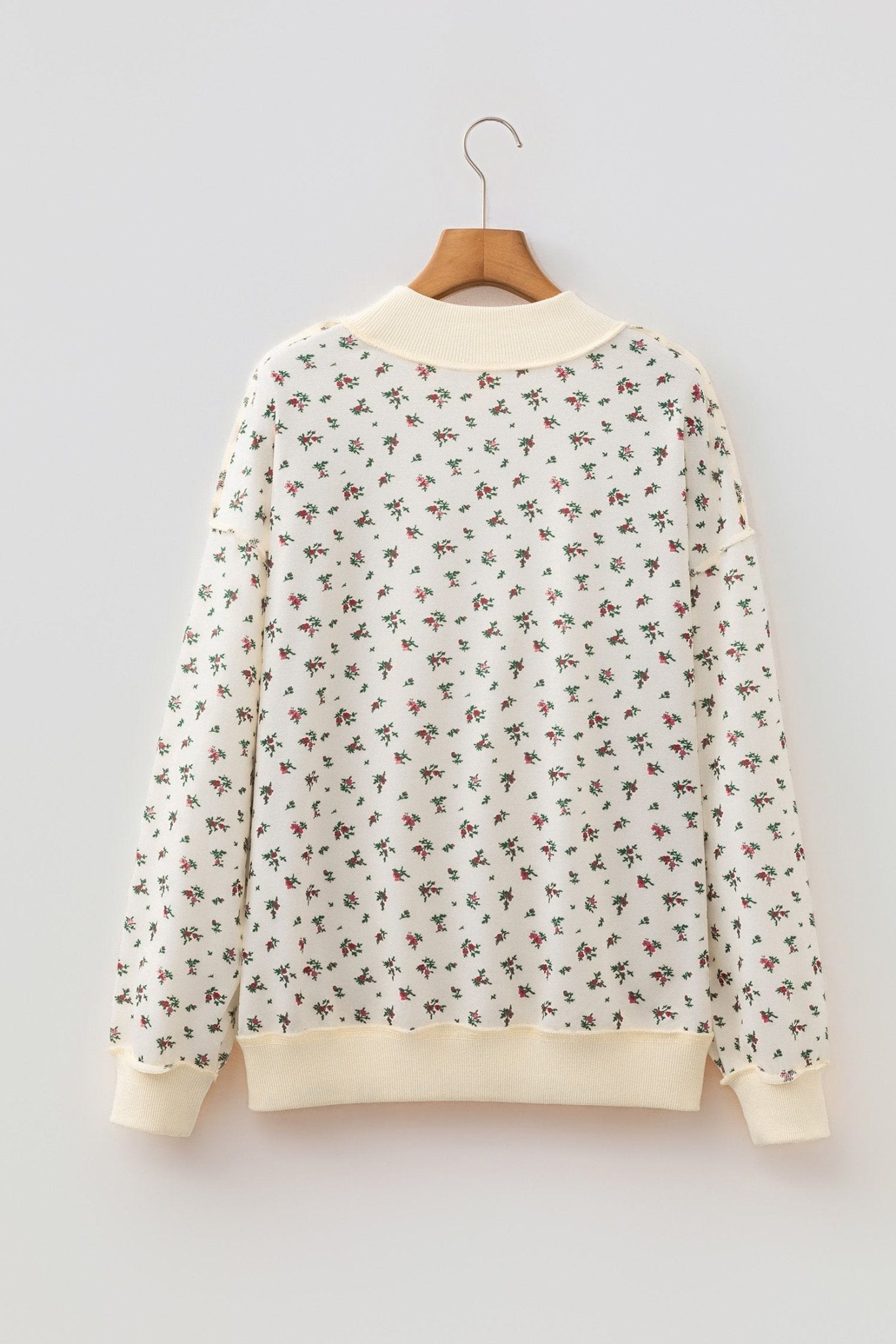 Floral Ribbed High Neck Exposed Hem Baggy Sweatshirt - Rooted & Reckless Co.