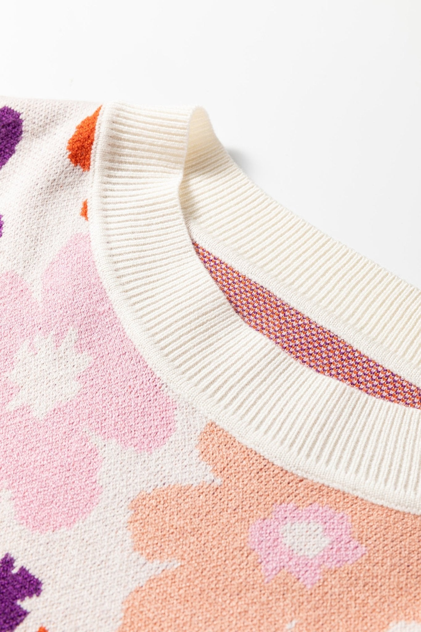 Floral Ribbed Trim Drop Shoulder Sweater - Rooted & Reckless Co.
