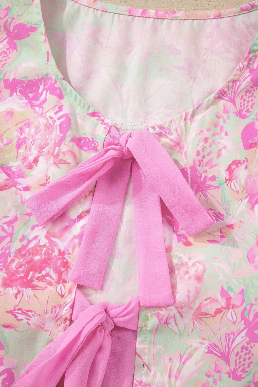 Floral Ribbon Tie Front Puff Sleeve Blouse - Rooted & Reckless Co.