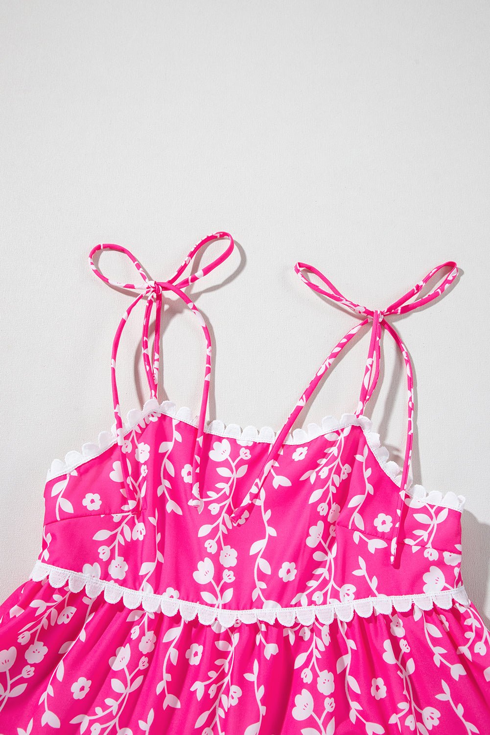 Floral Ric-Rac Tie Strap Sleeveless Mini Dress - Rooted & Reckless Co.