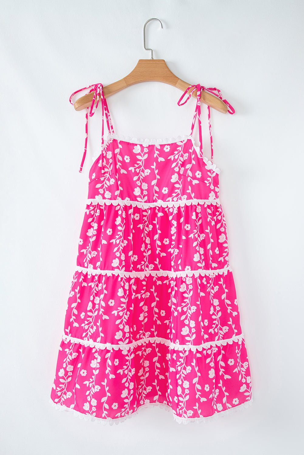 Floral Ric-Rac Tie Strap Sleeveless Mini Dress - Rooted & Reckless Co.