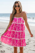 Floral Ric-Rac Tie Strap Sleeveless Mini Dress - Rooted & Reckless Co.