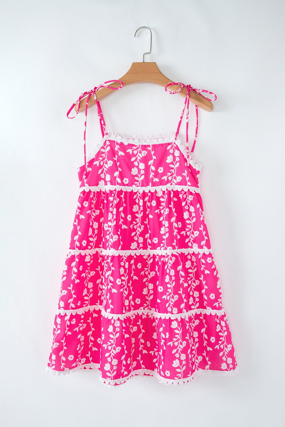 Floral Ric-Rac Tie Strap Sleeveless Mini Dress - Rooted & Reckless Co.