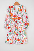 Floral Ricrac Trim 3/4 Puff Sleeve Mini Dress - Rooted & Reckless Co.