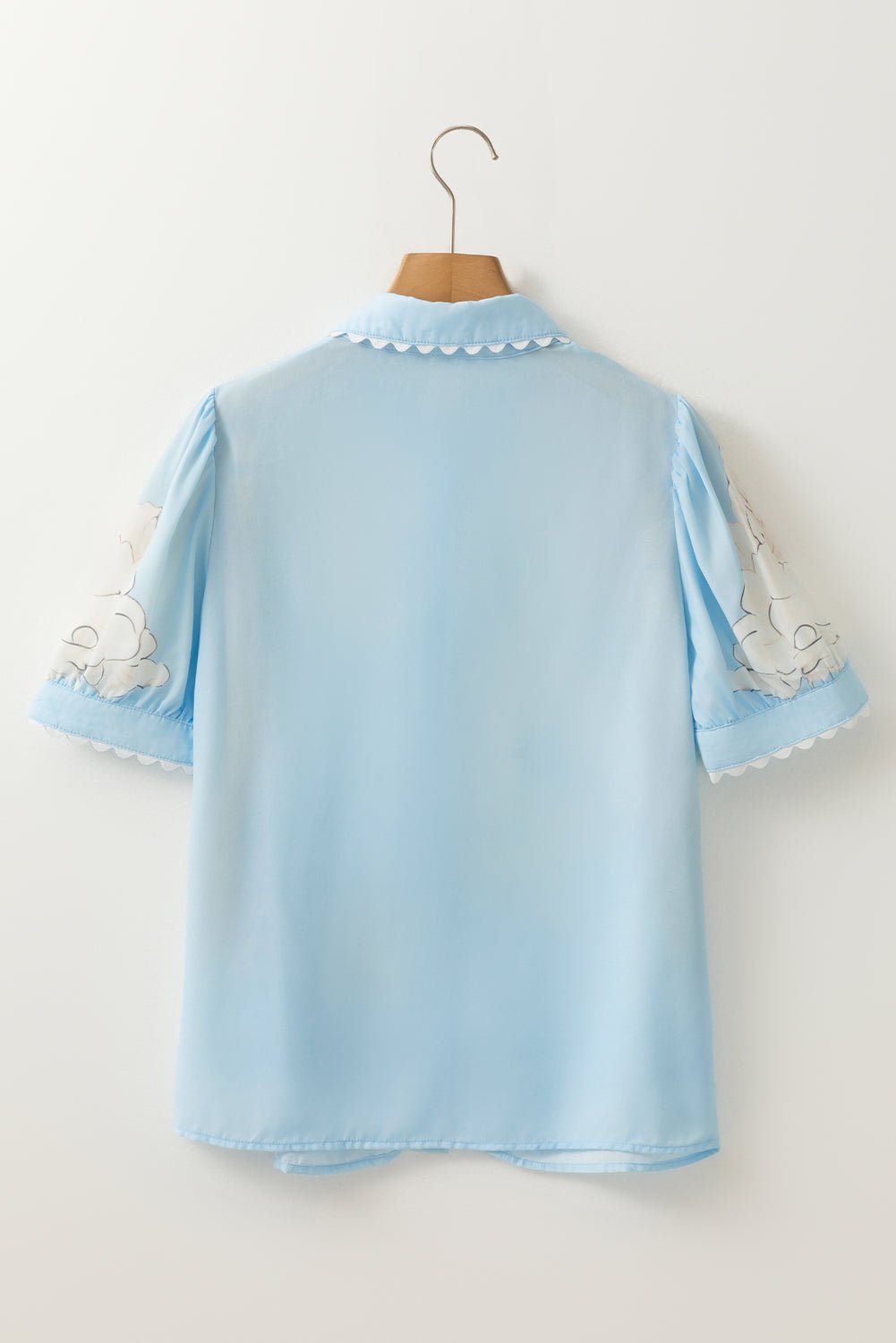 Floral Ricrac Trim Puff Sleeve Buttoned Shirt - Rooted & Reckless Co.