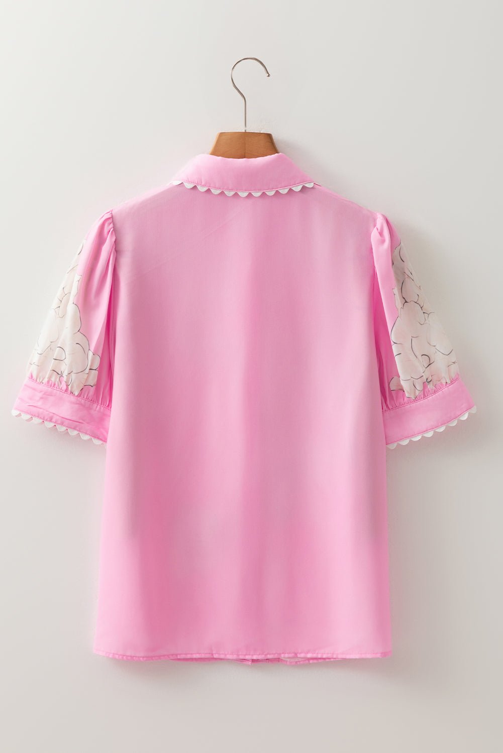 Floral Ricrac Trim Puff Sleeve Buttoned Shirt - Rooted & Reckless Co.