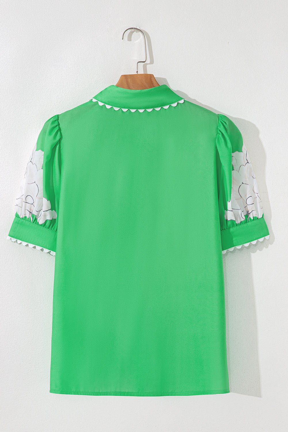 Floral Ricrac Trim Puff Sleeve Buttoned Shirt - Rooted & Reckless Co.