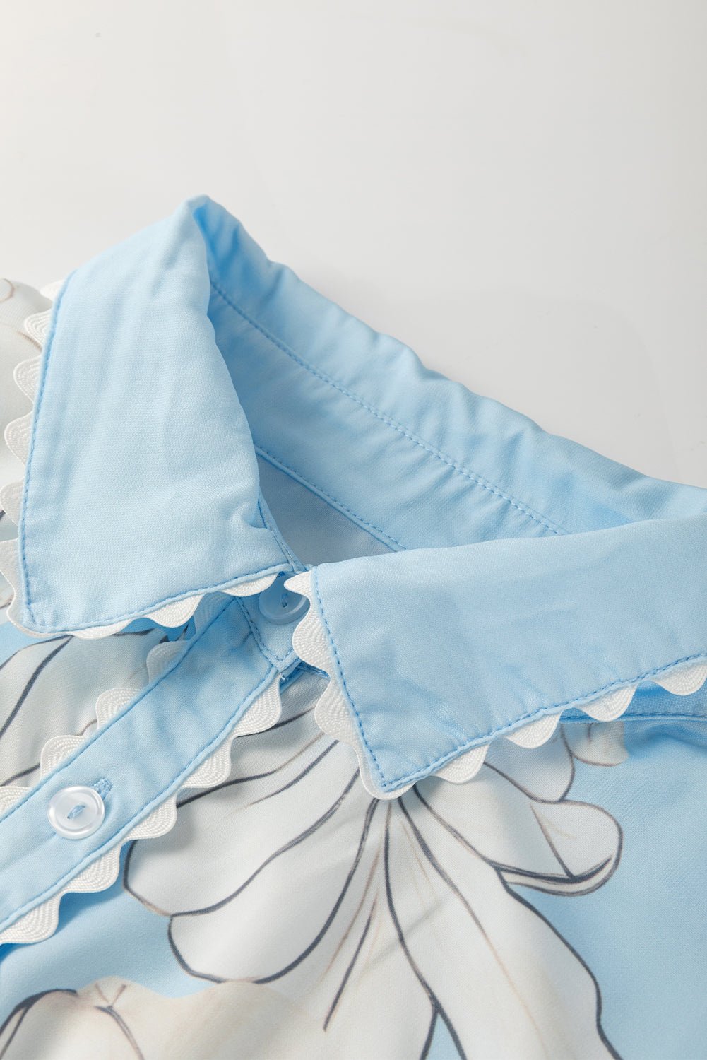 Floral Ricrac Trim Puff Sleeve Buttoned Shirt - Rooted & Reckless Co.