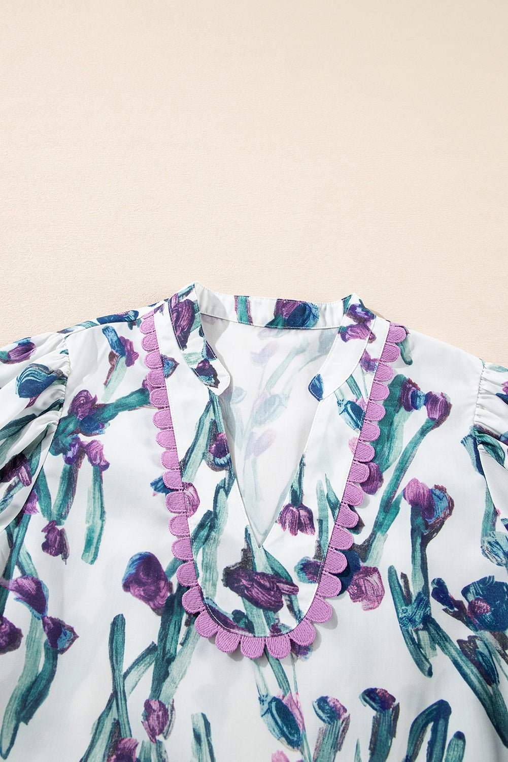 Floral Ricrac Trim Short Sleeve Peplum Top - Rooted & Reckless Co.