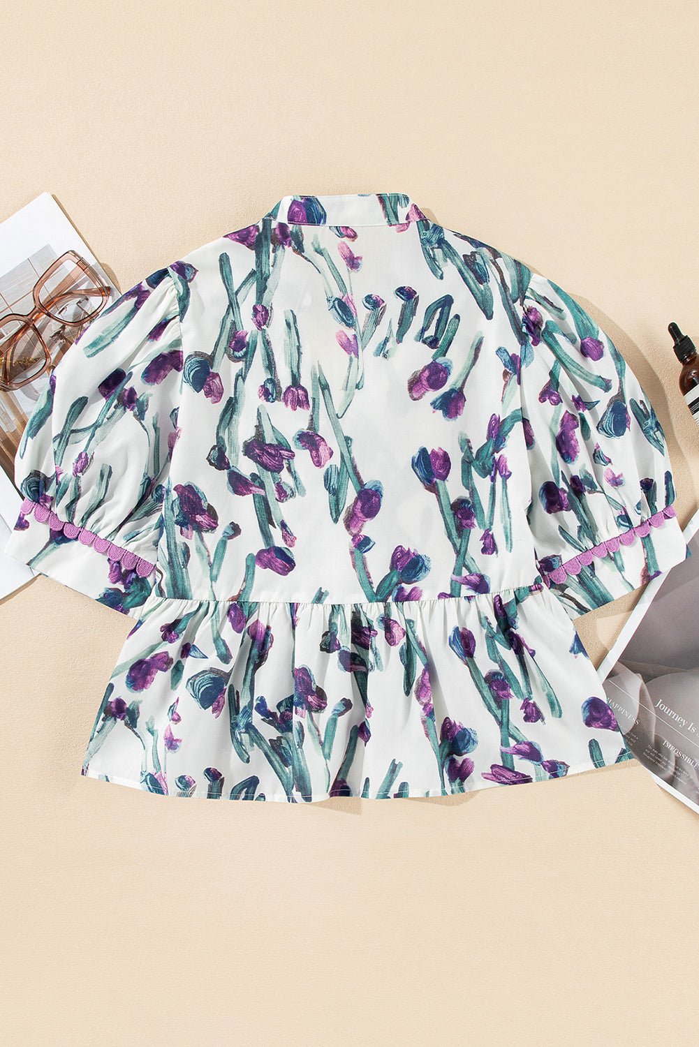 Floral Ricrac Trim Short Sleeve Peplum Top - Rooted & Reckless Co.
