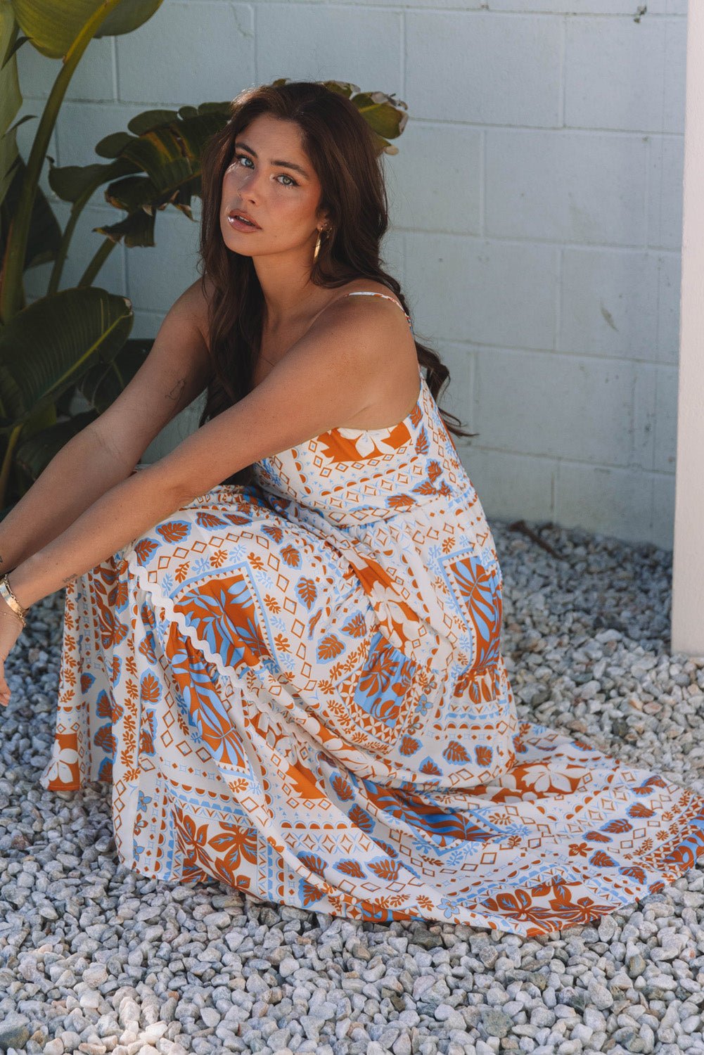 Floral Ricrac Trim Spaghetti Strap Maxi Dress - Rooted & Reckless Co.